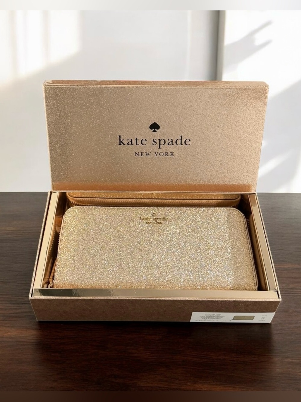 Kate Spade Gold Glitter Zip Around Wallet - Picture 5 of 5